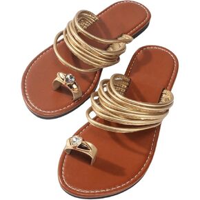 Verdusa Women's Rhinestone Toe Ring Flat Sandals Strappy Slip On Slides