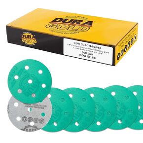 Dura-Gold Premium 80 Grit 3.5" (90mm) Green Film Sanding Discs, 7-Hole Pattern, Box of 50 - Heavy-Duty Dustless Hook & Loop Backing Sandpaper for Random Orbital Sander, Sand Auto Paint Wood Furniture