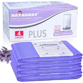 Diaper Pail Refills Increased12% length Compatible with Dekor Plus Diaper Pails Lavender Scent Holds up to 2552 Diapers (4 Pack)