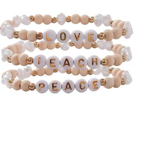 tenghong2021 Acrylic Bead Elastic Rope Beaded Bracelet for Women Handmade Wood Beaded Teacher Appreciation Strand Bracelets Teach Inspire Beaded Teacher Bracelets for Girls Gifts Jewelry