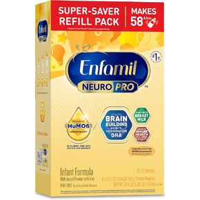 Enfamil NeuroPro Baby Formula, Triple Prebiotic Immune Blend with 2'FL HMO & Expert Recommended Omega-3 DHA, Inspired by Breast Milk, Non-GMO,Powder, 36.4 oz Refill Box, 4 Count