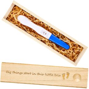 Pregnancy Test Keepsake Box, Surprise Pregnancy Announcement Gifts for Grandparents Dad and Husband, Wooden Baby Memory Souvenir Collection Box with Raffia Ribbon Crafts for Boys and Girls