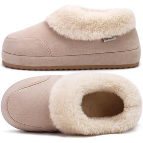 COFACE Women's House Slippers Warm Lined Micro Suede Fuzzy House Shoes for Woman Indoor Outdoor Bedroom Faux Fur Collar Comfy Booties