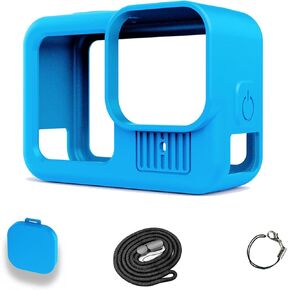 Silicone Case for Go Pro Hero 13 Black, Silicone Rubber Soft Case Protector Cover with Lens Cover Cap Lanyard Accessories Bundle Kit for Hero 13 Black Action Camera (Blue)