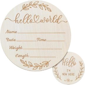 ZIEYOMI Baby Announcement Sign, Hello World Newborn Sign, Wooden Baby Name Sign for Nursery, Birth Announcement Sign for Hospital, Welcome Baby Sign Announcement Board for Photo Prop Baby Shower