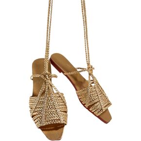 Women's Gold Cross Braided Strap Flat Fish Mouth Roman Sandals Summer Square Toe Sexy Adjust Lace Up Comfortable Soft Sole Boho Sandals Suitable for Party Dress Beach