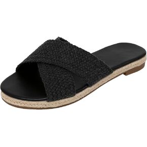 صندل نسائي من Getmorebeauty حذاء قماشي مجدول متقاطع بشريط متقاطع مفتوح عند الأصابع سهل الارتداء حذاء مسطح صيفي in Kuwait