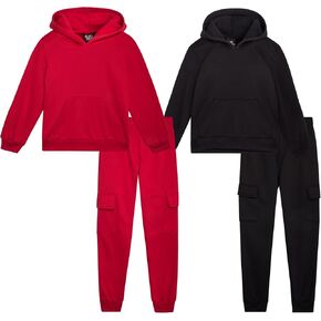 Little Boys' Fleece Joggers Set - 4 Piece Basic Solid Pullover Hoodies and Cargo Jogger Sweatpants for Boys (2T-7)