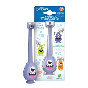 Dr. Brown's ToothScrubber Toddler Toothbrush, Triple-Sided Training Toothbrush with Suction Cup Base, Green, Baby Oral Care, Ages 1-4 Years