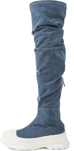 Cape Robbin Knee High Boots Women - Denim Boots for Women Knee High - Thigh High Boots for Women (Looks) in Saudi Arabia