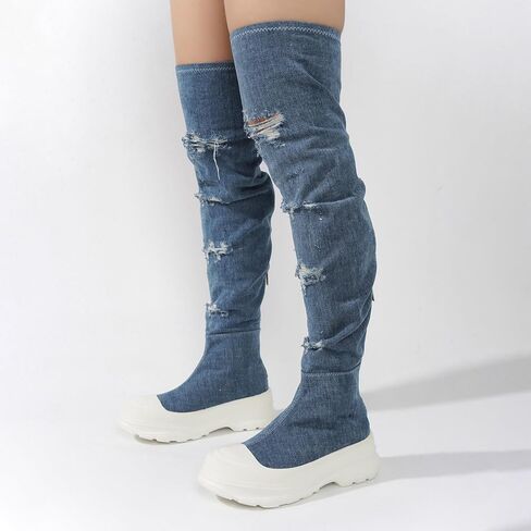 Cape Robbin Knee High Boots Women - Denim Boots for Women Knee High - Thigh High Boots for Women (Looks) in Saudi Arabia