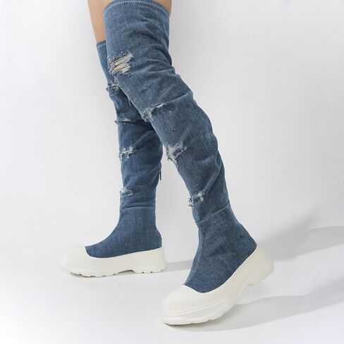 Cape Robbin Knee High Boots Women - Denim Boots for Women Knee High - Thigh High Boots for Women (Looks) in Saudi Arabia