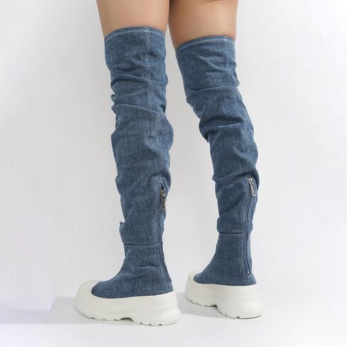 Cape Robbin Knee High Boots Women - Denim Boots for Women Knee High - Thigh High Boots for Women (Looks) in Saudi Arabia