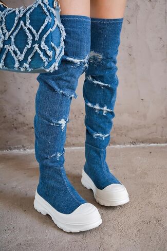 Cape Robbin Knee High Boots Women - Denim Boots for Women Knee High - Thigh High Boots for Women (Looks) in Saudi Arabia