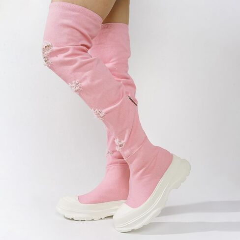 Cape Robbin Knee High Boots Women - Denim Boots for Women Knee High - Thigh High Boots for Women (Looks) in Saudi Arabia