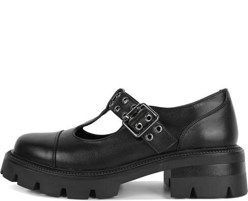 SAMMITOP Women's Mary Janes Shoes Platform Low Chunky Heel Pumps Round Toe Fashion Eyelet Buckle T-Strap Dress Shoes 2 Inch in Saudi Arabia