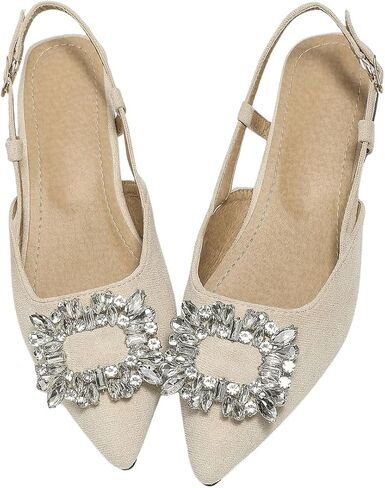 OYOANGLE Women's Rhinestone Decor Pointed Toe Slingback Flats Faux Suede Dress Sandals in Saudi Arabia