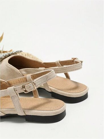OYOANGLE Women's Rhinestone Decor Pointed Toe Slingback Flats Faux Suede Dress Sandals in Saudi Arabia