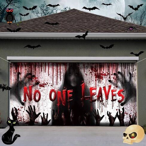 Preboun Halloween Garage Door Banner Cover Large Halloween Scary Horror Blood Garage Door Cover Sign Decorations Holiday Indoor Outdoor Wall House Photo Backgrounds Poster 6 x 13 ft(Hands) in Saudi Arabia