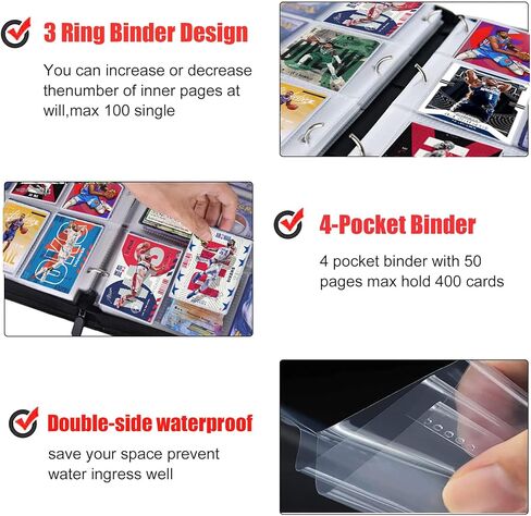 حافظة بطاقات كرة السلة تحتوي على 400 جيب لهواة جمع بطاقات تجارة كرة السلة، كتاب تخزين بطاقات محمول مقاوم للماء مع أكمام شفافة قابلة للإزالة، متوافق مع بطاقات كرة السلة والبطاقات الرياضية in Kuwait