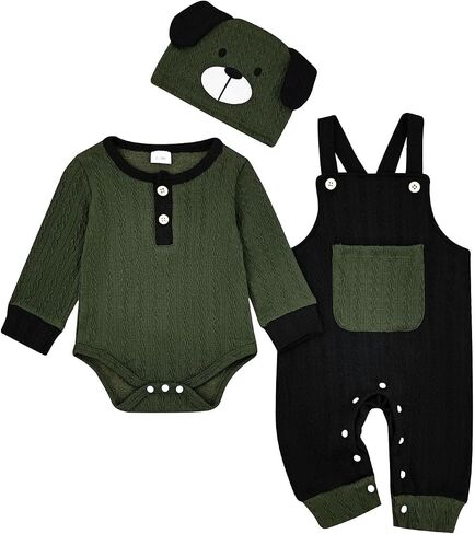 Baby Boy Clothes Cute Long Sleeve Romper Infant Pocket Overalls Adjustable Suspender Pants Set 0-18 Months in Kuwait