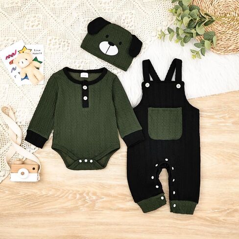 Baby Boy Clothes Cute Long Sleeve Romper Infant Pocket Overalls Adjustable Suspender Pants Set 0-18 Months in Kuwait