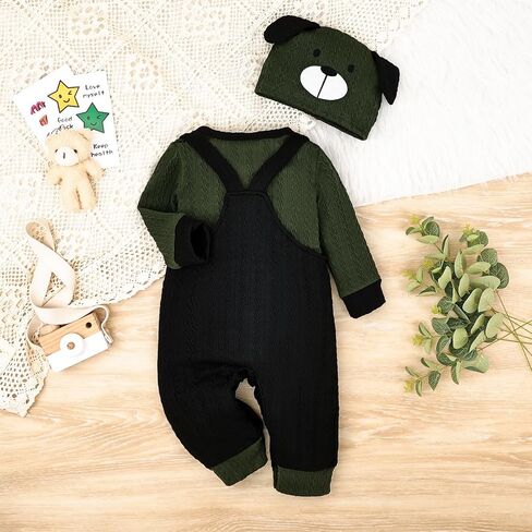 Baby Boy Clothes Cute Long Sleeve Romper Infant Pocket Overalls Adjustable Suspender Pants Set 0-18 Months in Kuwait