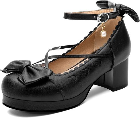 100FIXEO المرأة القوطي منصة ماري جين حذاء بكعب سميك Kawaii جولة تو الكاحل حزام مزدوج القوس عبر تعادل فستان مضخات in Kuwait