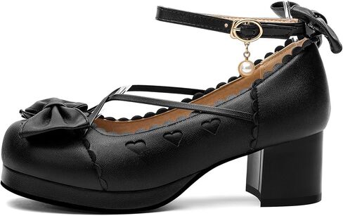 100FIXEO المرأة القوطي منصة ماري جين حذاء بكعب سميك Kawaii جولة تو الكاحل حزام مزدوج القوس عبر تعادل فستان مضخات in Kuwait