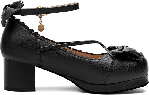 100FIXEO المرأة القوطي منصة ماري جين حذاء بكعب سميك Kawaii جولة تو الكاحل حزام مزدوج القوس عبر تعادل فستان مضخات in Kuwait