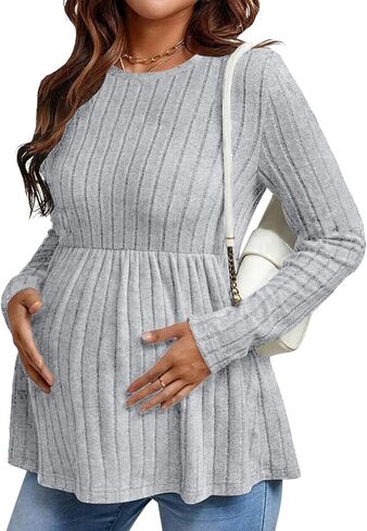 Maternity Shirts Dressy Long Sleeve Pregnancy Fall Tops Work Blouses | Long sleeve maternity shirts, crew neck tunic tops, Soft comfortable feel, Fall outfits, everyday pregnancy wear in Saudi Arabia
