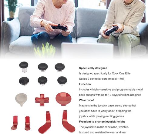 أعواد إبهام معدنية لجهاز Xbox One Elite Series 2، مجموعة أزرار بديلة 13 في 1 تتضمن 12 × زر ضغط 1 × اختيار 1 × حقيبة تخزين (أحمر) in Saudi Arabia