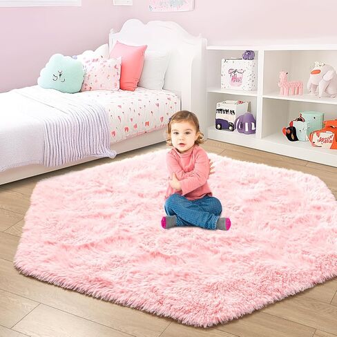 junovo Ultra Soft Rug for Nursery Children Room Baby Room Home Decor Dormitory Hexagon Carpet for Playhouse Princess Tent Kids Play Castle, Diameter 4.6 ft, Blush in Saudi Arabia