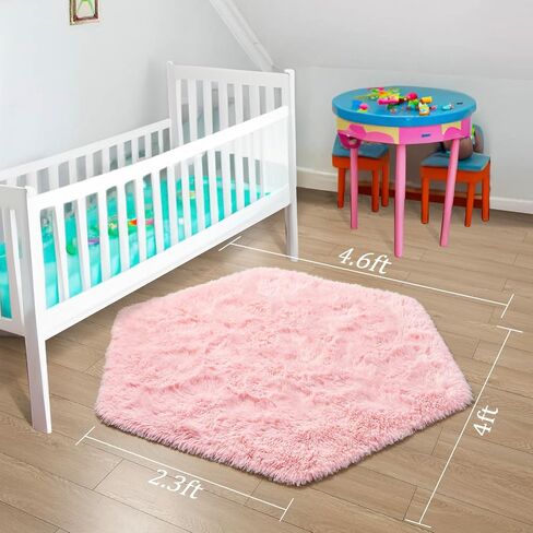 junovo Ultra Soft Rug for Nursery Children Room Baby Room Home Decor Dormitory Hexagon Carpet for Playhouse Princess Tent Kids Play Castle, Diameter 4.6 ft, Blush in Saudi Arabia