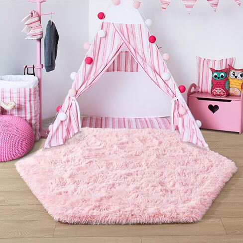 junovo Ultra Soft Rug for Nursery Children Room Baby Room Home Decor Dormitory Hexagon Carpet for Playhouse Princess Tent Kids Play Castle, Diameter 4.6 ft, Blush in Saudi Arabia
