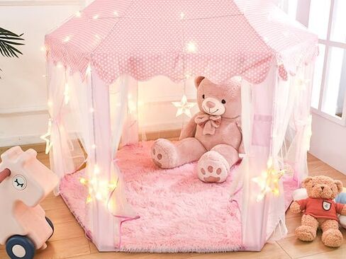 junovo Ultra Soft Rug for Nursery Children Room Baby Room Home Decor Dormitory Hexagon Carpet for Playhouse Princess Tent Kids Play Castle, Diameter 4.6 ft, Blush in Saudi Arabia