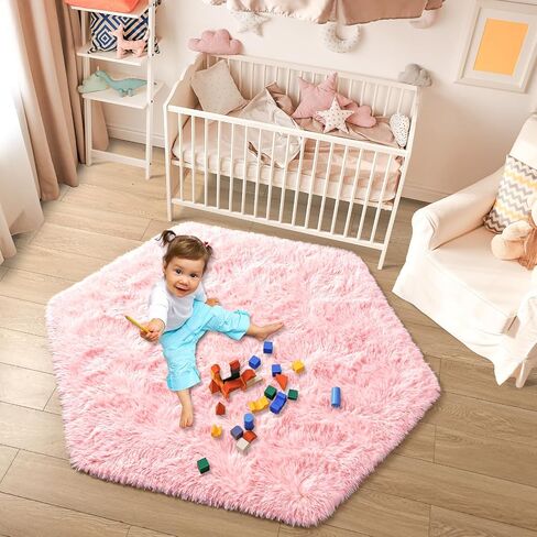 junovo Ultra Soft Rug for Nursery Children Room Baby Room Home Decor Dormitory Hexagon Carpet for Playhouse Princess Tent Kids Play Castle, Diameter 4.6 ft, Blush in Saudi Arabia