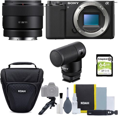 كاميرا Sony Alpha ZV-E10 APS-C بعدسة قابلة للتبديل بدون مرآة (أسود) مع عدسة Sony E 11mm F1.8 APS-C ذات زاوية واسعة للغاية ومجموعة أدوات إنشاء المحتوى (5 عناصر) in Saudi Arabia