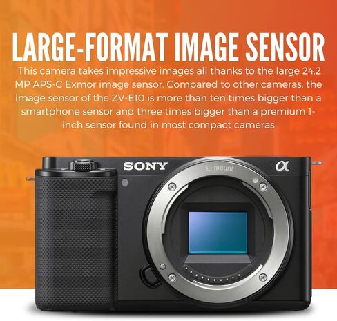 كاميرا Sony Alpha ZV-E10 APS-C بعدسة قابلة للتبديل بدون مرآة (أسود) مع عدسة Sony E 11mm F1.8 APS-C ذات زاوية واسعة للغاية ومجموعة أدوات إنشاء المحتوى (5 عناصر) in Saudi Arabia