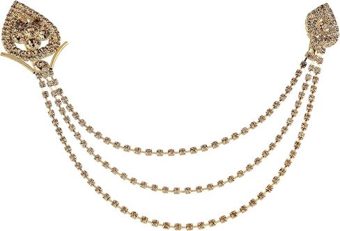 I Jewels 18K Eye Catching Stone Studded Indian Wedding Bollywood Three Chain Pin Brooch for Men Sherwani Suit Blazer Kurta Brooch (SM58) in Saudi Arabia