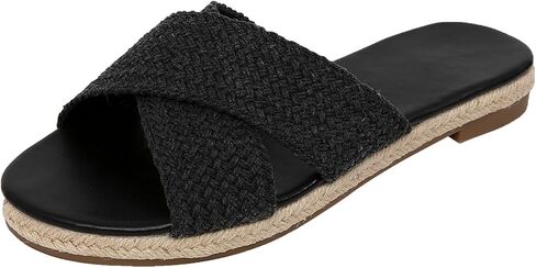 صندل نسائي من Getmorebeauty حذاء قماشي مجدول متقاطع بشريط متقاطع مفتوح عند الأصابع سهل الارتداء حذاء مسطح صيفي in Kuwait