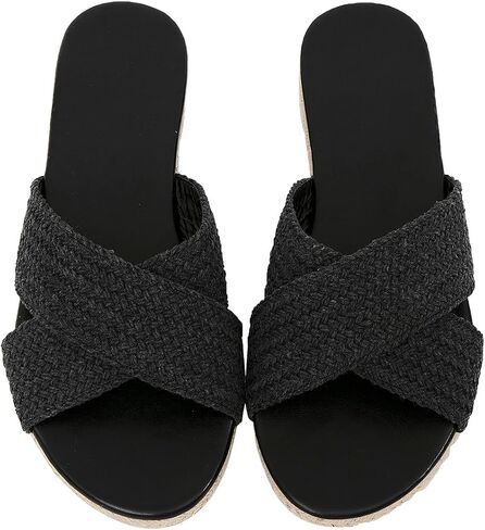 صندل نسائي من Getmorebeauty حذاء قماشي مجدول متقاطع بشريط متقاطع مفتوح عند الأصابع سهل الارتداء حذاء مسطح صيفي in Kuwait