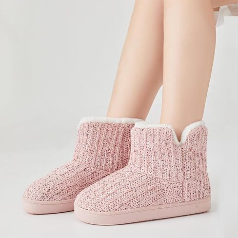 WOJWSKI Women's Knit Bootie Slippers Winter Warm Plush Fleece Memory Foam House Shoes with Comfy Plush Lining in Saudi Arabia