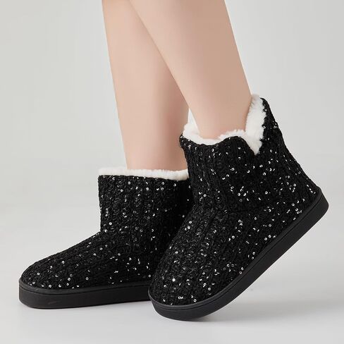 WOJWSKI Women's Knit Bootie Slippers Winter Warm Plush Fleece Memory Foam House Shoes with Comfy Plush Lining in Saudi Arabia