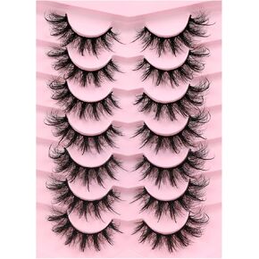 Veleasha False Eyelashes Wispy Faux Mink Lashes Fluffy Handmade Fake Eyelashes 18MM Natural Look 7 Pairs Pack Luxury Cat Eye Lashes (804)