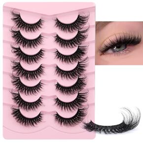 JIMIRE Mink Lashes Fluffy Cat Eye Lashes Wispy 6D Volume False Eyelashes that Look Like Extensions Thick Soft Curly Fake Lashes 7 Pairs Pack