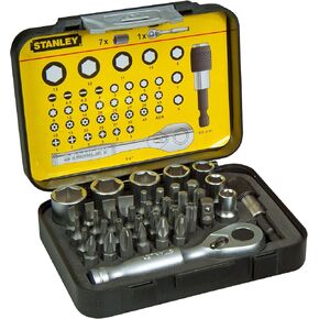 Stanley 1-13-906 Bit-Set with mini ratchet (39-piece), Silver