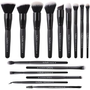 ZOREYA Makeup Brushes, 15Pcs Makeup Brush Set Premium Synthetic Kabuki Brush Cosmetics Foundation Concealers Powder Blush Blending Face Eye Shadows Brush Sets (Black)
