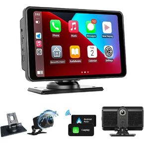 Wireless Apple Carplay Screen for Car, 10" Android Auto Screen with 2K Dash Cam &1080p Backup Camera,GPS Navigation System for Vehicle,Support Mirror Link/Bluetooth/FM Radio