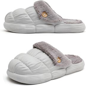 Saidoteto Unisex Womens Mens Cozy Fur Lined Slippers Warm Fuzzy Slip on House Slippers Outdoor Winter Garden Clogs Cushion Thick Sole
